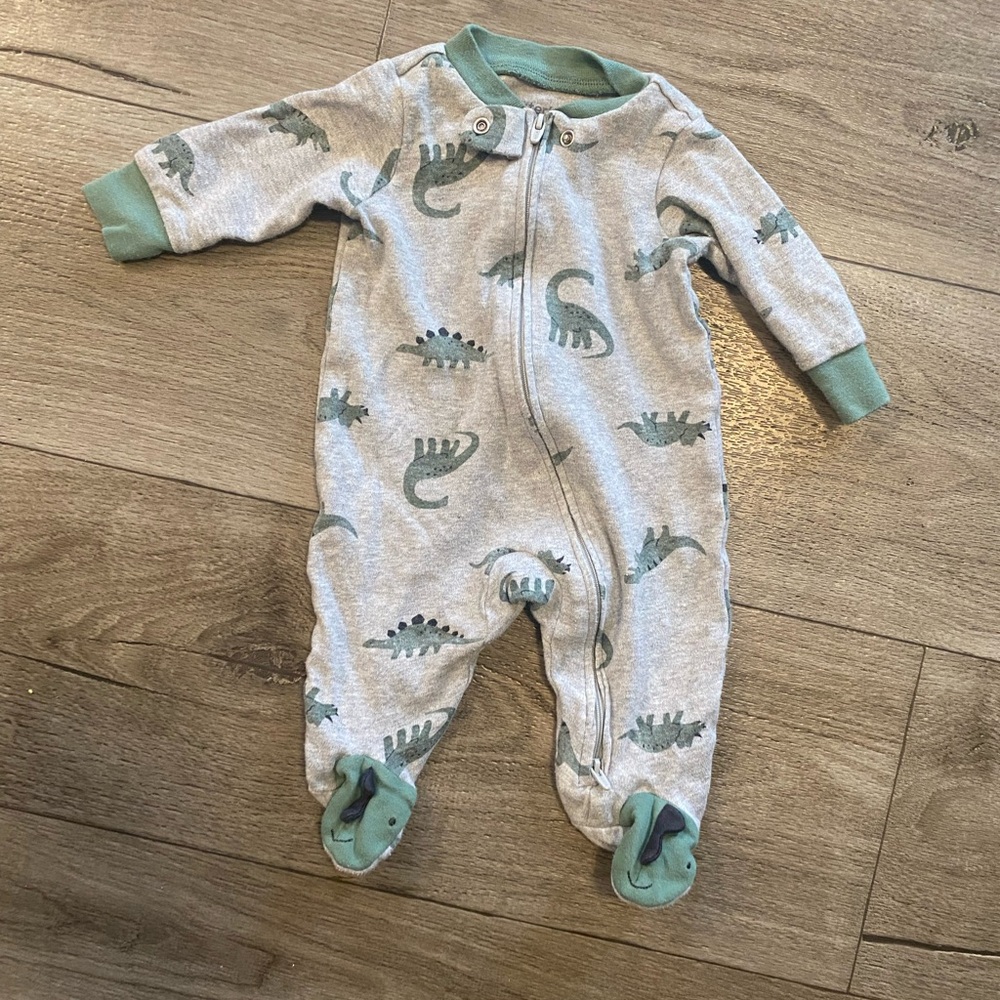 Carter's Gray and Green Dinosaur Footie Pajamas